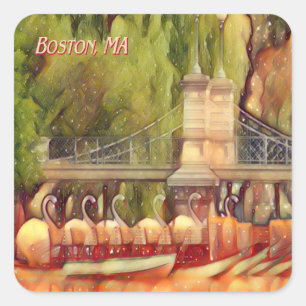 Sticker Carré Filtre d'été de bateaux de cygne de Boston