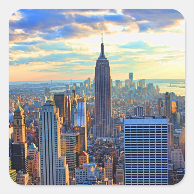 Sticker Carré Fin de l'après-midi NYC Skyline à l'approche du co (Devant)