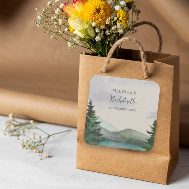 Sticker Carré Fin de semaine Rustic Mountain & Lake Bachelorette (Créateur téléchargé)