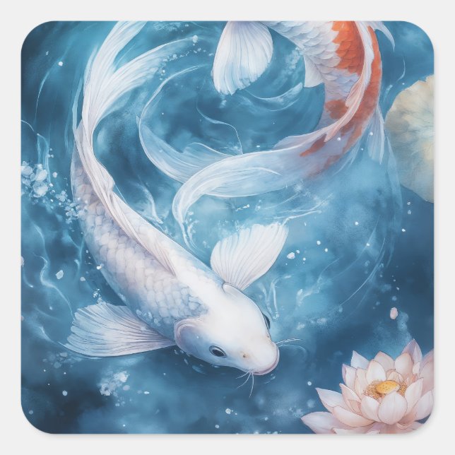 Sticker Carré Fissures douces de Koi dans des eaux tranquilles (Devant)