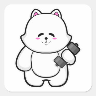 Sticker Carré Fitness au chat avec Dumbbell