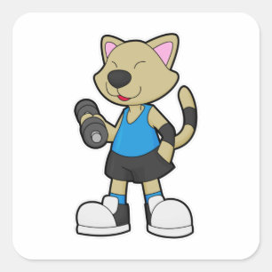 Sticker Carré Fitness au chat avec Dumbbell