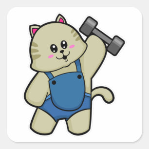 Sticker Carré Fitness au chat avec Dumbbell