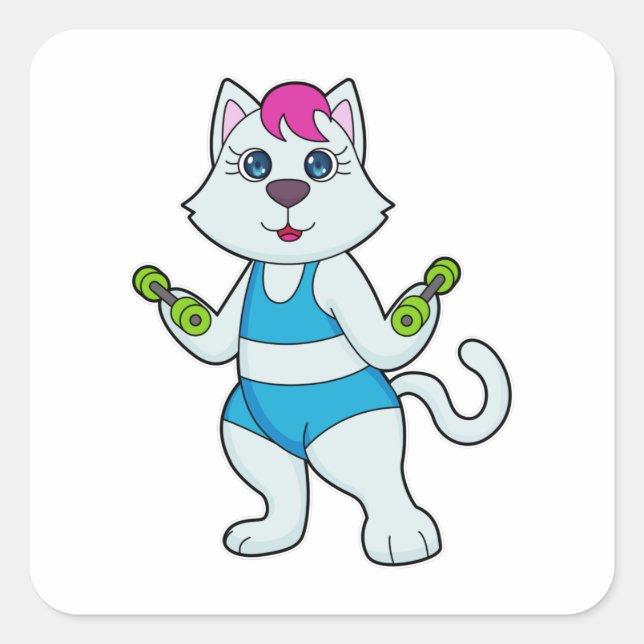 Sticker Carré Fitness Cat Dumbbell (Devant)