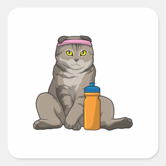 Sticker Carré Fitness Chat Boire de la tasse (Devant)