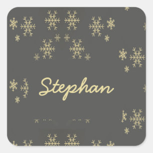 Sticker Carré Flacons de neige dorés sur gris