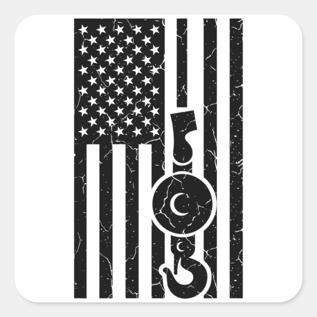 Sticker Carré FLAG AMÉRICAIN US FLAG Grue Opérateur Truck (Devant)