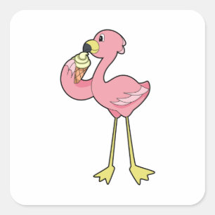 Sticker Carré Flamant rose à la crème glacée gaufre