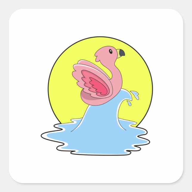 Sticker Carré Flamant rose à Surfing on Water (Devant)
