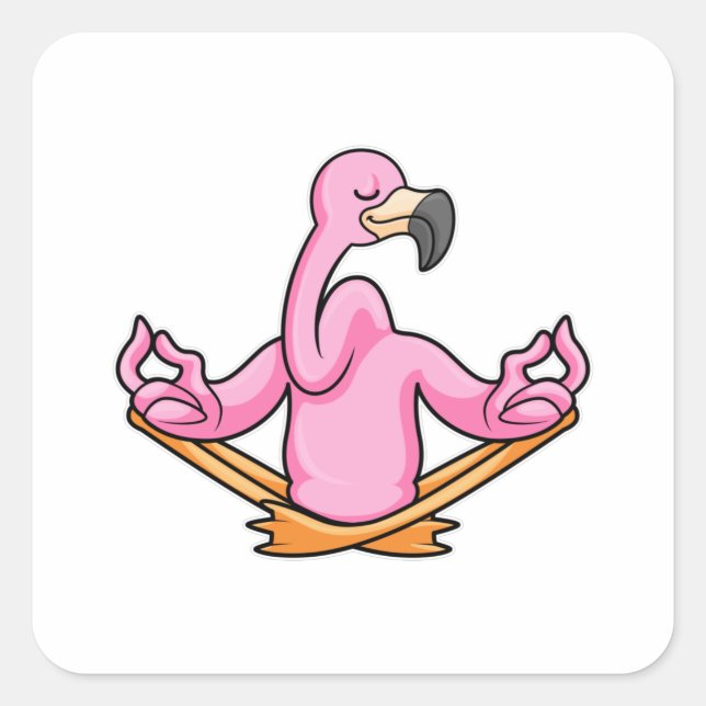 Sticker Carré Flamant rose à Yoga en Jambes croisées (Devant)