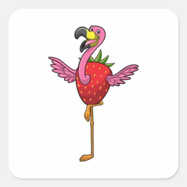 Sticker Carré Flamant rose aux fraises (Devant)