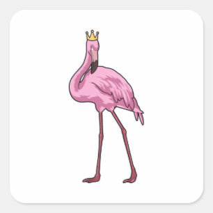 Sticker Carré Flamant rose avec Couronne