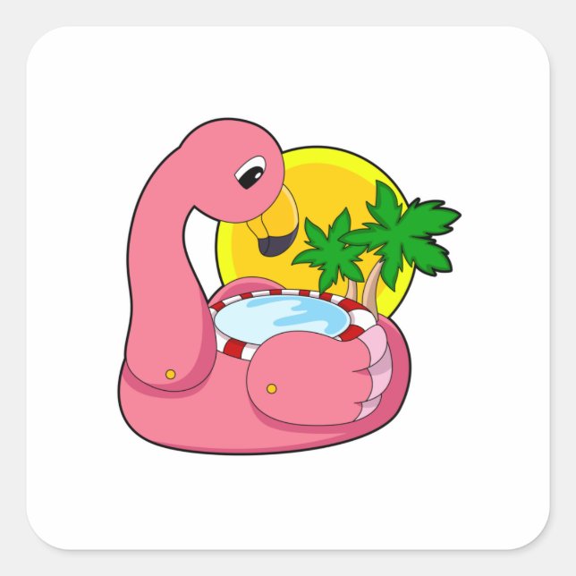 Sticker Carré Flamant rose avec piscine (Devant)