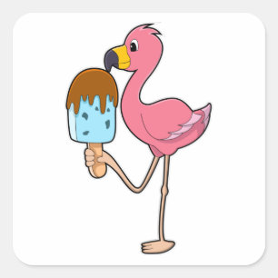 Sticker Carré Flamant rose avec Popsicle