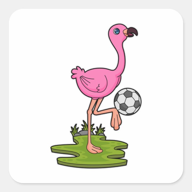 Sticker Carré Flamant rose comme joueur de football avec Soccer (Devant)