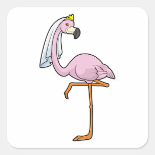 Sticker Carré Flamant rose comme Mariée au Mariage avec Voile