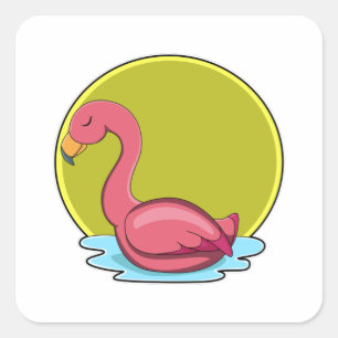 Sticker Carré Flamant rose dans l'eau avec soleil