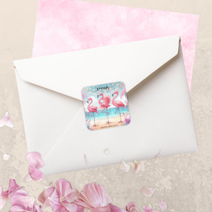 Sticker Carré Flamant rose Danse et fête de fête d'anniversaire