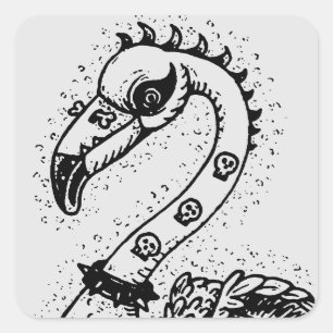 STICKER CARRÉ FLAMANT ROSE DE ROCKER GOTH PUNK, HAULEURS, CHEVEU
