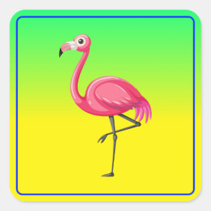 Sticker Carré Flamant Rose de Style Dessin Animé