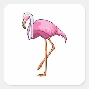 Sticker Carré Flamant rose en mariée avec voile