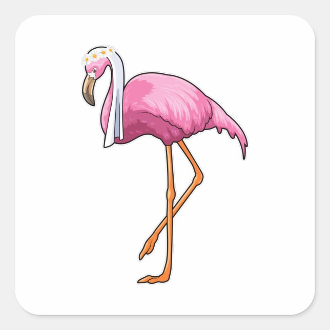 Sticker Carré Flamant rose en mariée avec voile (Devant)