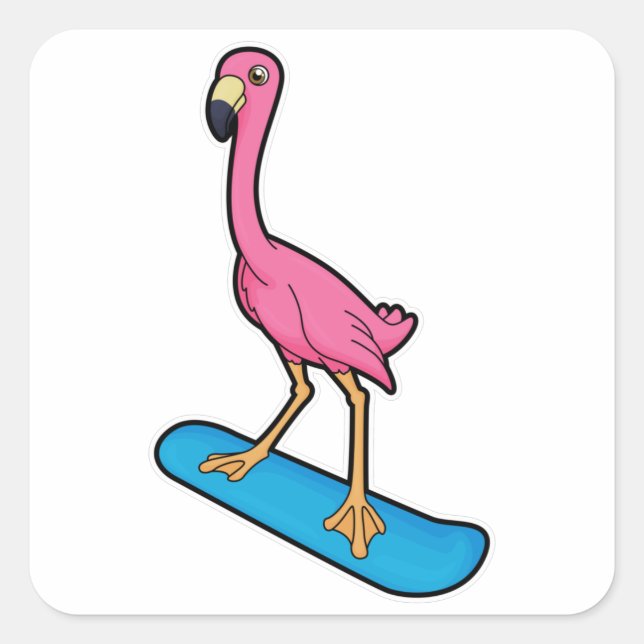 Sticker Carré Flamant rose en Snowboard avec Snowbaord (Devant)