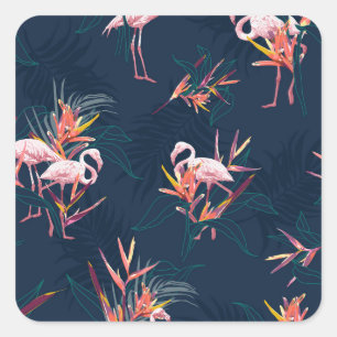 Sticker Carré Flamant rose hawaïen : oeuvre Vintage tropicale