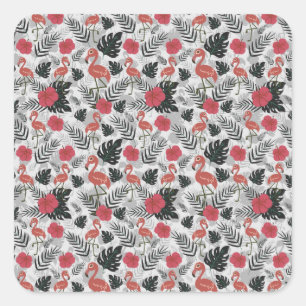 Sticker Carré Flamant rose motif sans couture avec arrière - pla