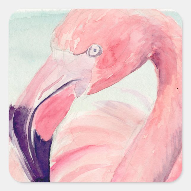 Sticker Carré Flamant rose Pastel (Devant)