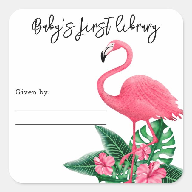 Sticker Carré Flamant rose - première bibliothèque pour bébé (Devant)
