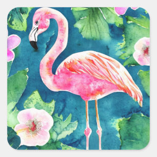 Sticker Carré Flamant rose rose