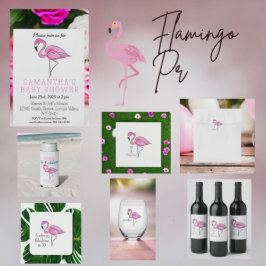 Sticker Carré Flamant rose rose Baby shower personnalisé