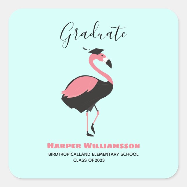 Sticker Carré Flamant rose rose Bleu Graduation (Devant)