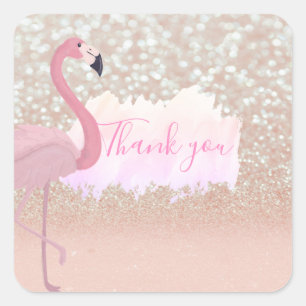 Sticker Carré Flamant rose rose brillant moderne, Merci