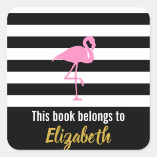 Sticker Carré Flamant rose Rose Ce Livre Appartient À