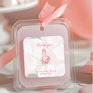 Sticker Carré Flamant rose rose C'est une fille Baby shower Merc