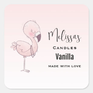Sticker Carré Flamant rose rose mignon Illustration Bougie Busin