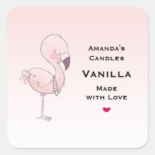 Sticker Carré Flamant rose rose mignon Illustration Bougie Busin