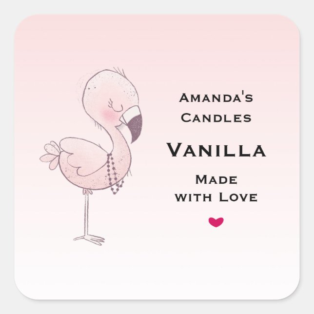 Sticker Carré Flamant rose rose mignon Illustration Bougie Busin (Devant)