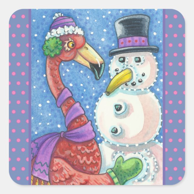 Sticker Carré Flamant rose ROSE SNOWMAN, Carré DES BÂTIMENTS DE  (Devant)