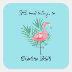 Sticker Carré Flamant rose rose sur plaque Turquoise
