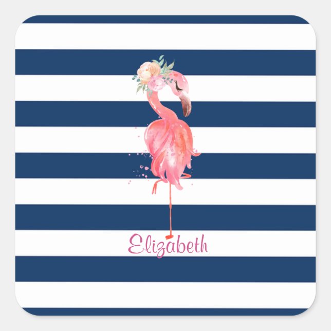 Sticker Carré Flamants roses Roses, Fleur, Rayé (Devant)