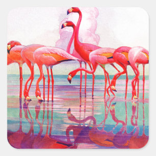 Sticker Carré Flamants roses roses par Francis Lee Jacques