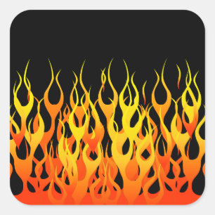 Sticker Carré Flames de course Orange classique en feu