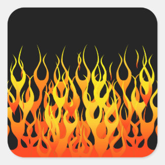 Sticker Carré Flames de course Orange classique en feu