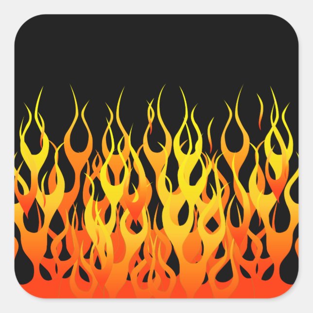 Sticker Carré Flames de course Orange classique en feu (Devant)