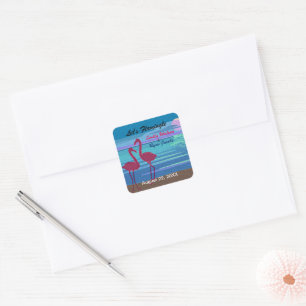 Sticker Carré Flamingle Mariage Beach at Dusk Couple Names