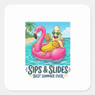 Sticker Carré Flamingo Banane Super Été Sips et Slides
