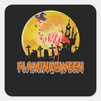 Sticker Carré Flamingo | Flamingoween Funny Witch Halloween